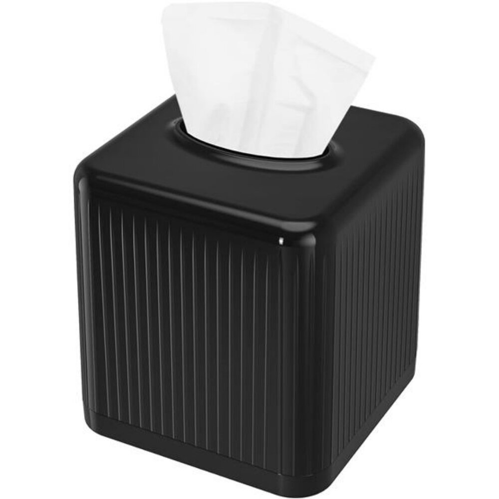 Black plastic square tissue box cover cube tissue holder for bathroom bedroom of